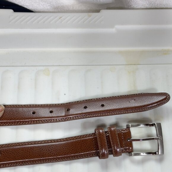 FLORSHEIM Mens Brown Leather Belt Silver Buckle Adjustable Fit Sleek  Size 36 - Picture 6 of 12